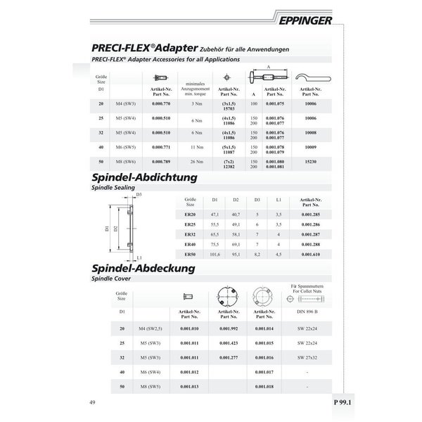 Eppinger PRECIFLEX mounting screw for ER25 and ER32, Includes Pt11086 4x15 oring 0.000.510